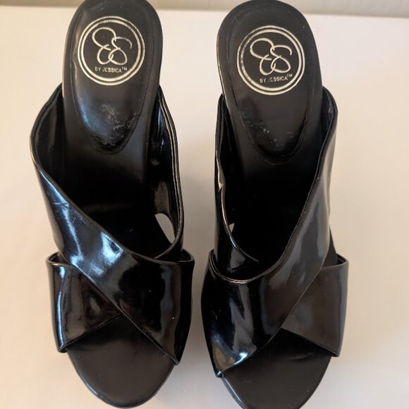 Jessica Simpson Black Patton Leather Platform Wedge Heels Size 7M - Picture 1 of 5